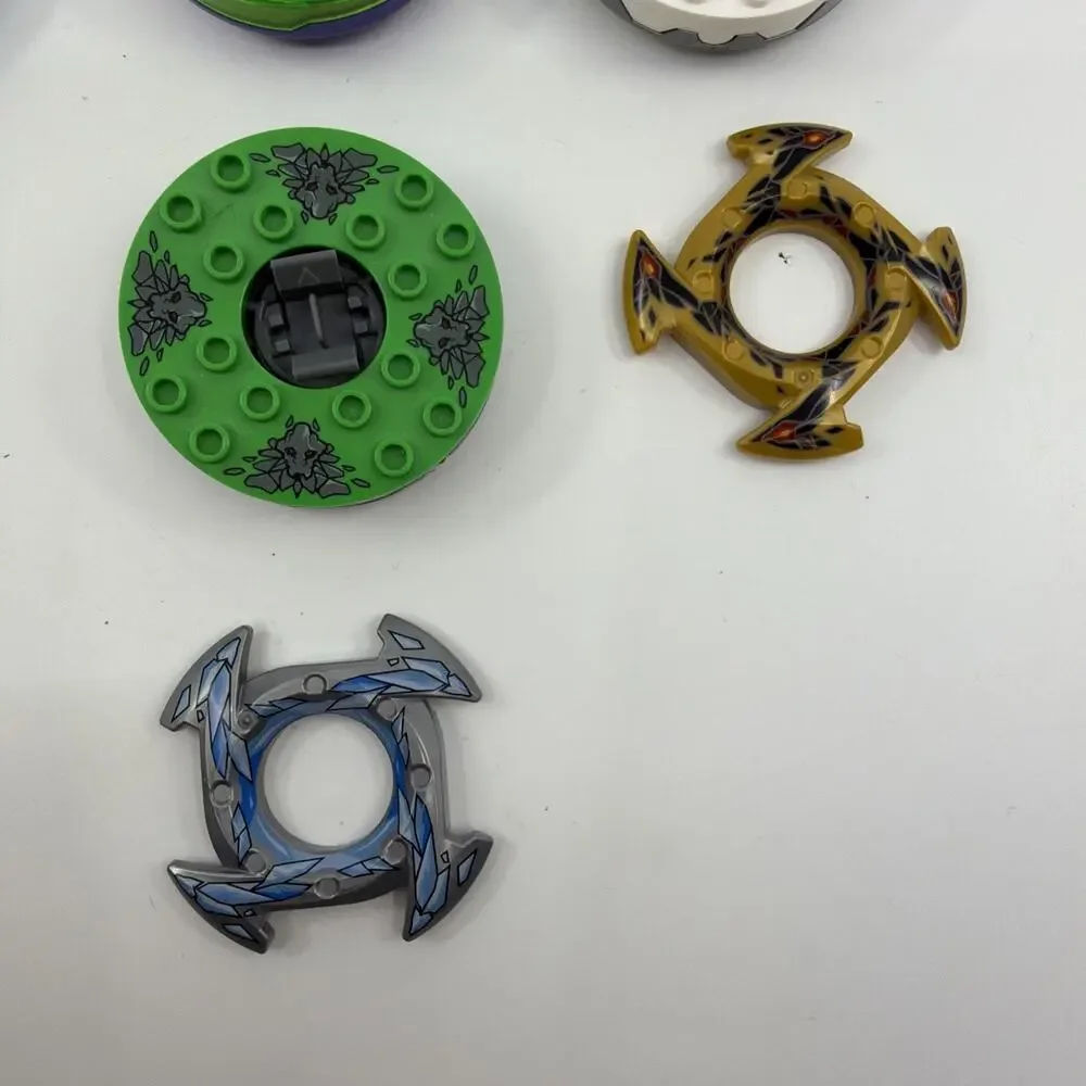 Lot of 7 LEGO Ninjago Spinners w/ 3 Character Toppers Spinjitzu Accessories